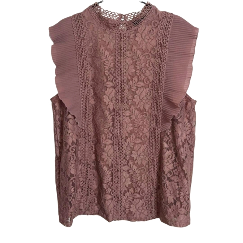 Cable and Gauge Lace Sleeveless Top - Mauve